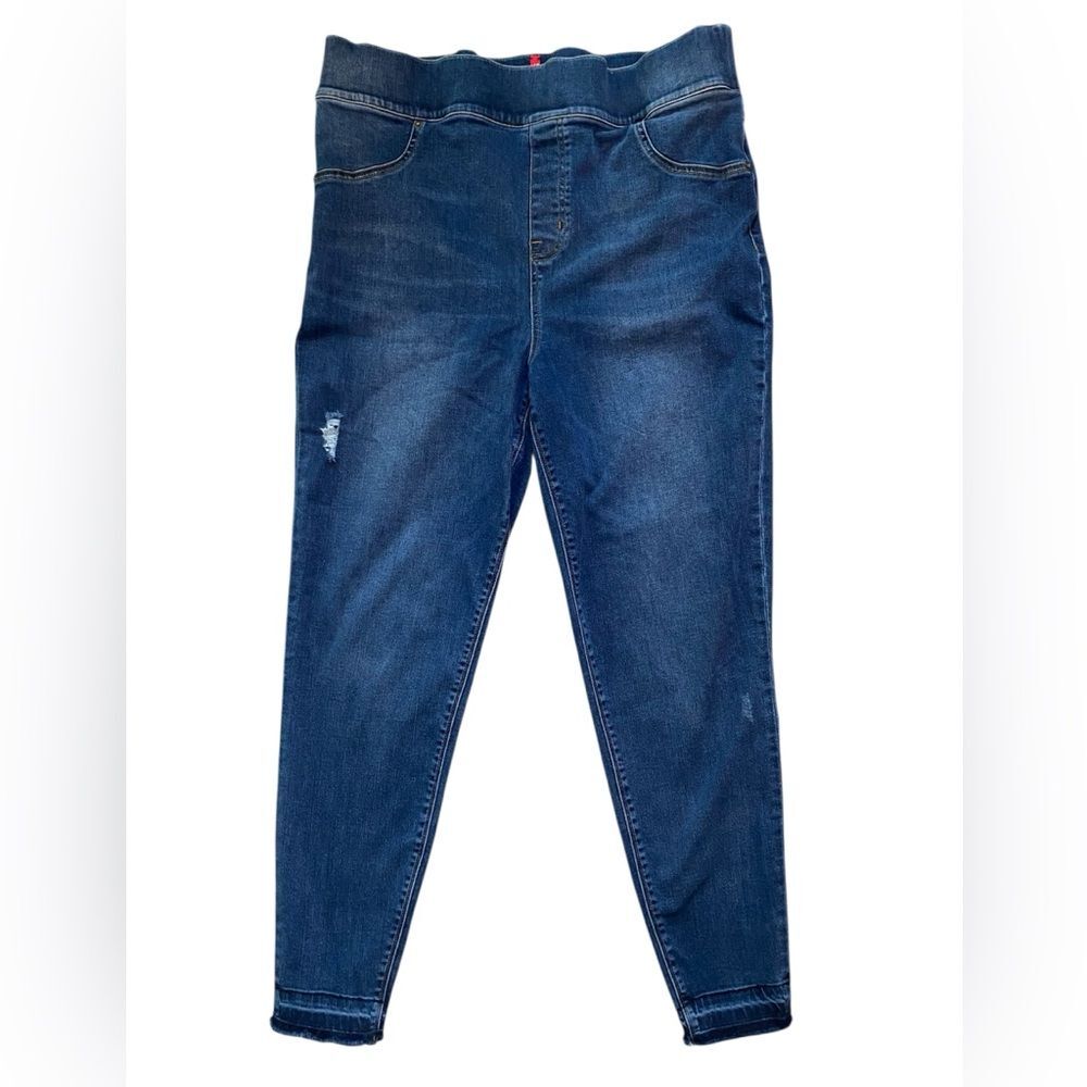 SPANX Medium Wash Distressed Ankle Skinny Jeans in Size Medium - Picture 4 of 16